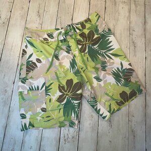 Gap Board Shorts Mens M Green Hibiscus Drawstring Tie Nylon Swimwear